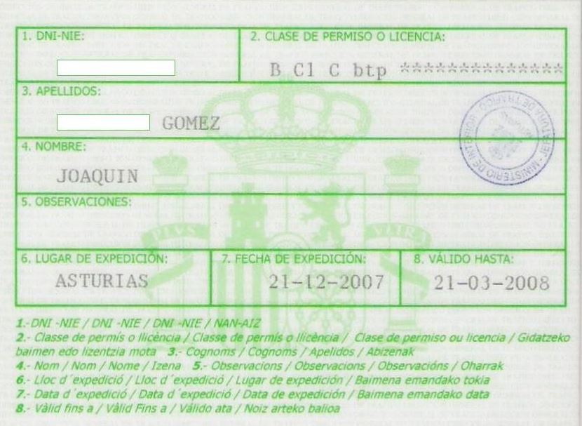 Autorización temporal del permiso de conducir en España.