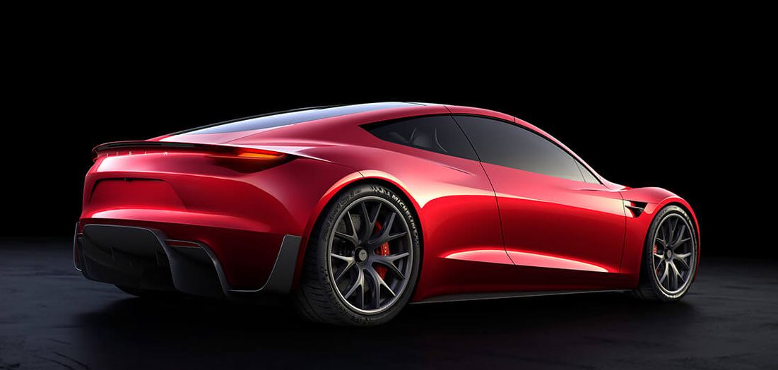 Nuevo roadster de tesla en rojo.