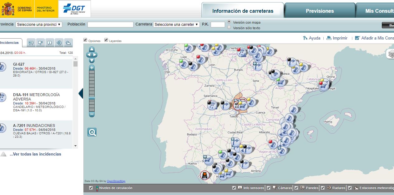 Mapa de la DGT del tráfico.